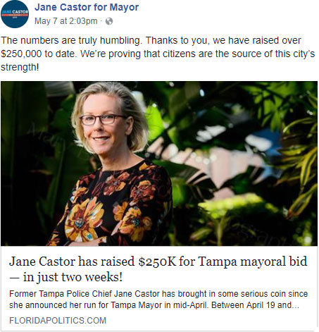 Jane Castor campaign misleads voters about its own fundraising success